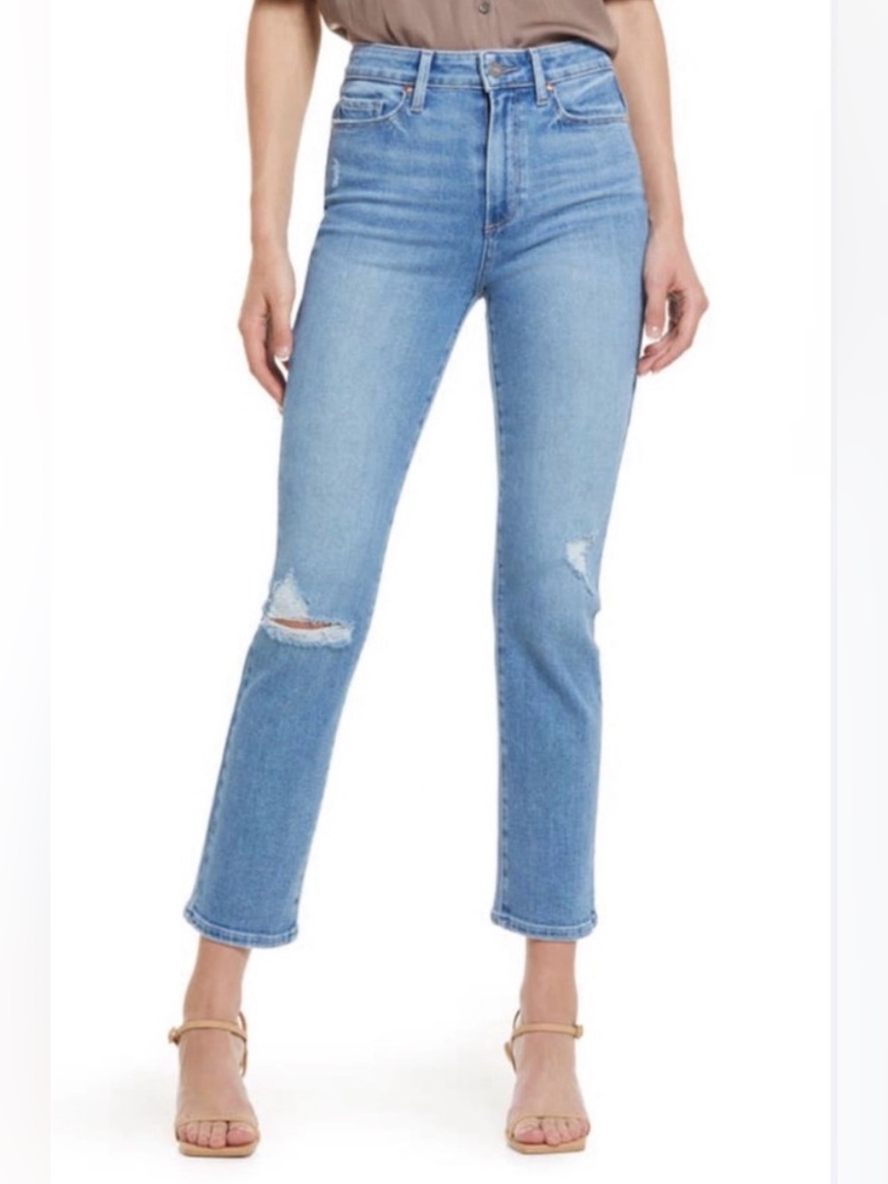 Paige Cindy Speak Easy Destructed Jeans Ripped Straight Leg High Rise Women’s 25